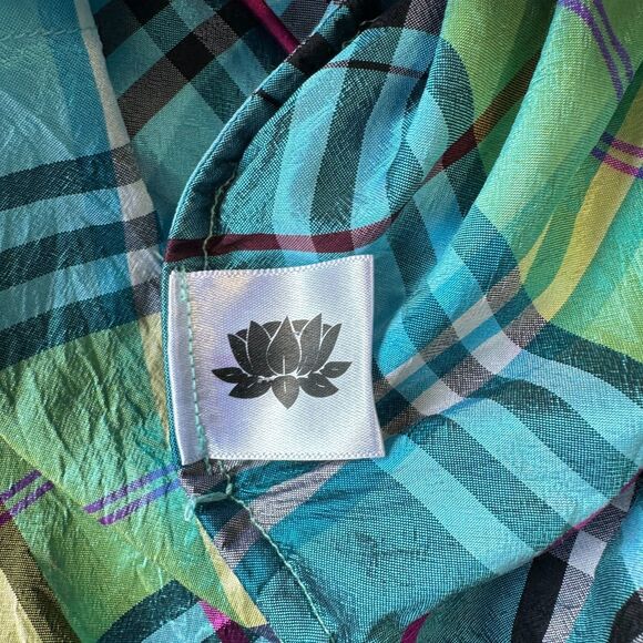 Marisa Baratelli 100% Thai Silk Tie Bow Waist Jacket Top Blouse Size 12 Plaid - Picture 11 of 14